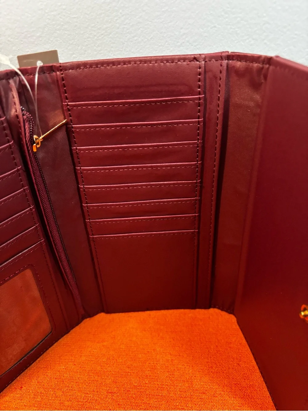 Joan Vass V-Logo Burgundy Leather Continental Wallet
